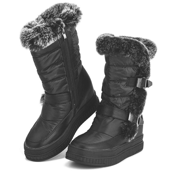 Women's Flat Mid-Calf Snow Boots with Rabbit Fur - Picture 5 of 8